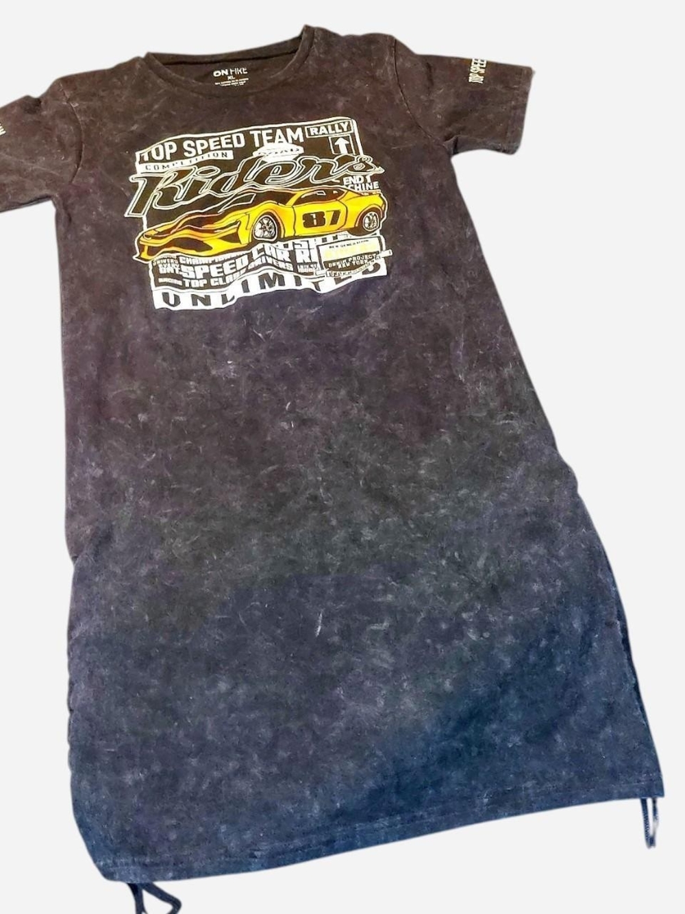 On Fire Black Graphic Race Car Tee Dress with Yellow Car